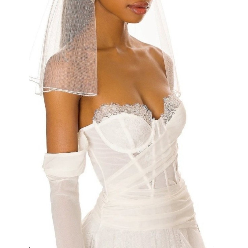 For Love & Lemons Eve Ivory Lace Corset High-Low Tulle‎ Gown Sz Large Wedding
